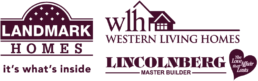 Logos of 3 of the featured home builders exclusive to Rosewood at Secord. Western Living Homes, Lincolnberg Master Builder and Landmark Homes